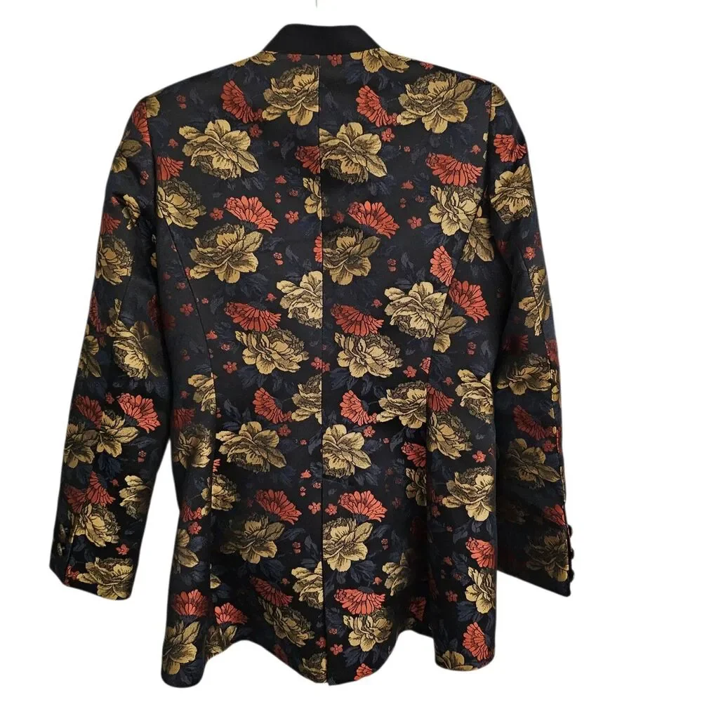 Anne Fontaine Leoncia Blazer 40 Black Gold Floral Brocade Jacquard Tuxedo Jacket